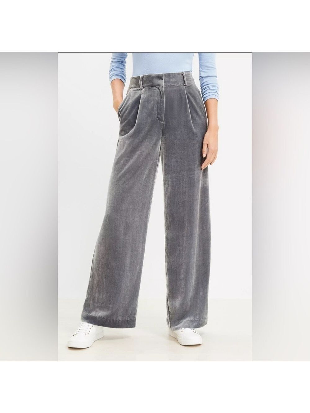 LOFT Wide Leg Velvet Pant in Silver Gray Size 14